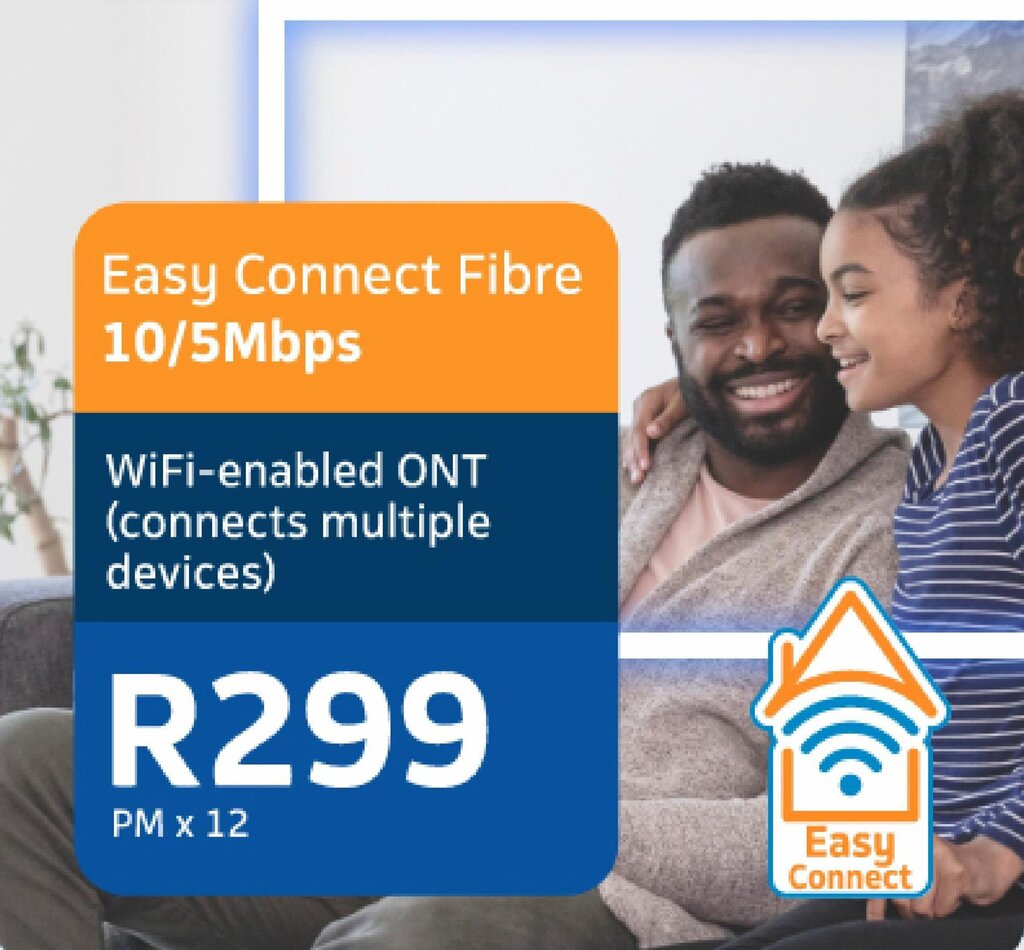 Easy Connect Fibre 10/5 Mbps offer at Telkom