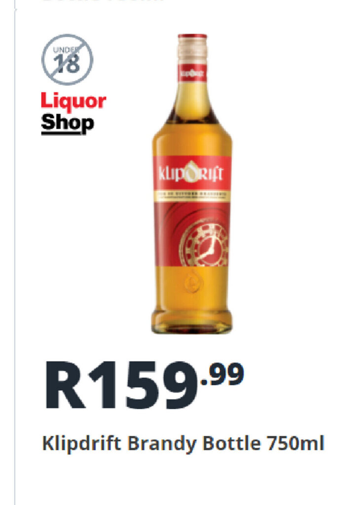Klipdrift Brandy Bottle 750ml offer at Shoprite Liquor