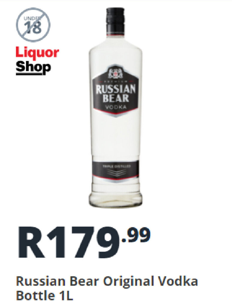 Russian Bear Original Vodka Bottle 1L offer at Shoprite Liquor