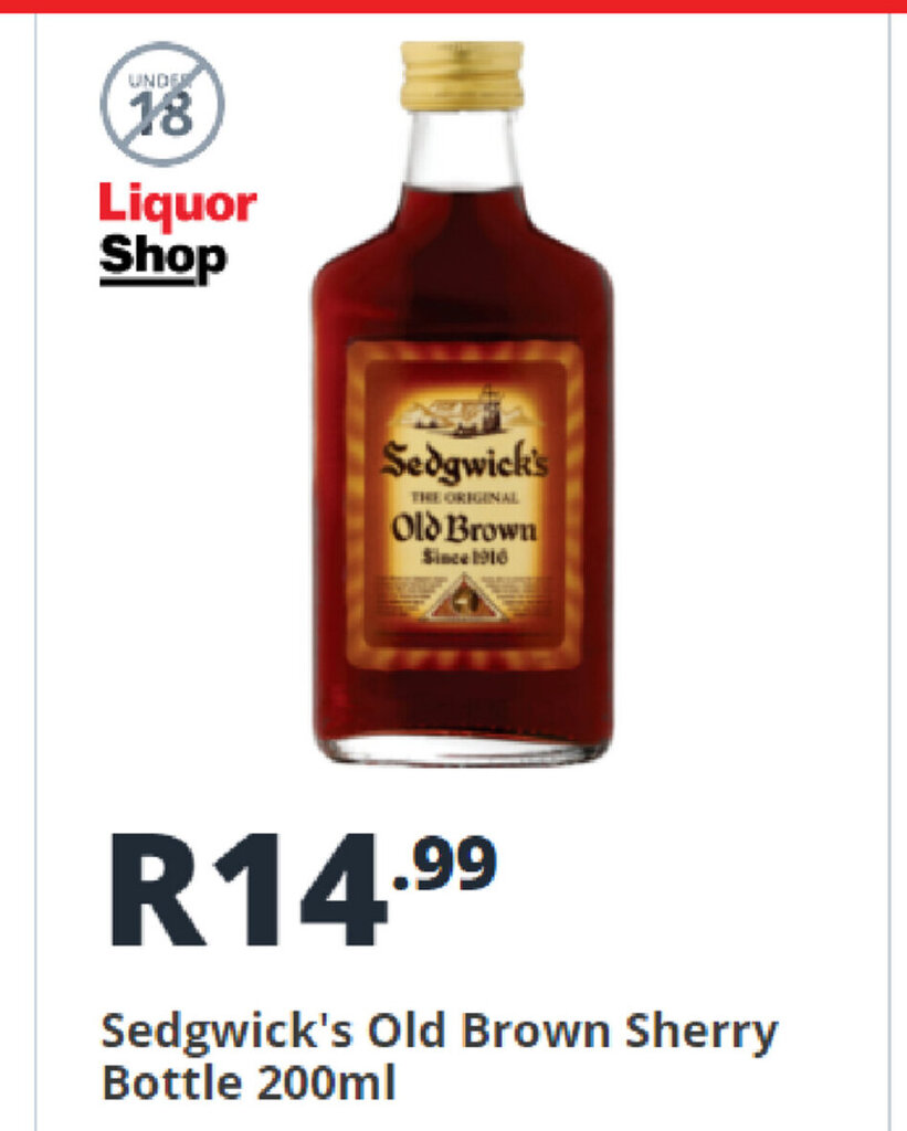 Sedgwick's Old Brown Sherry Bottle 200ml offer at Shoprite Liquor