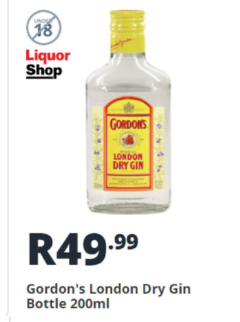 Shoprite Liquor Gordon's London Dry Gin Bottle 200ml offer