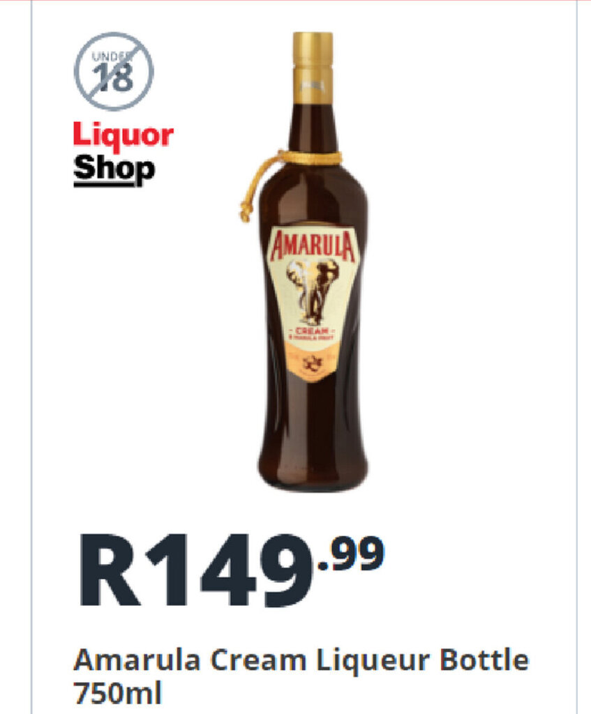 Amarula Cream Liqueur Bottle 750ml offer at Shoprite Liquor