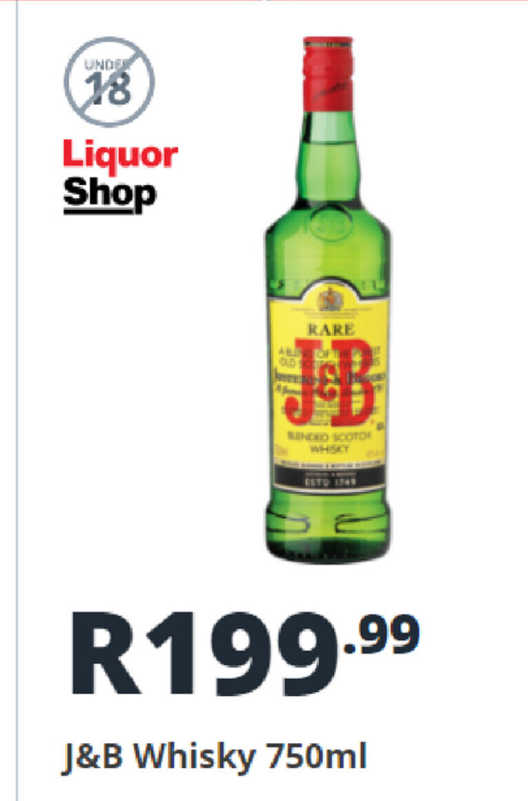 J&B Whisky 750ml offer at Shoprite Liquor