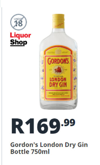 Shoprite Liquor Gordon's London Dry Gin Bottle 750ml offer