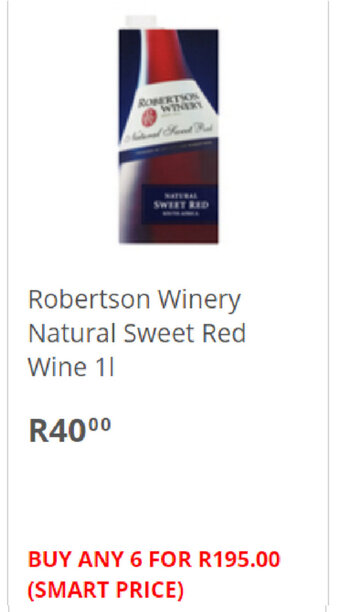 Pick n Pay Liquor Robertson Winery Natural Sweet Red Wine 1L offer