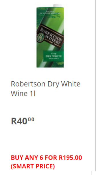 Pick n Pay Liquor Robertson Dry White Wine 1L offer