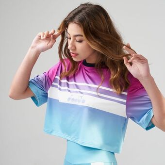 OneDayOnly Ladies blue & fuchsia izzy cropped t-shirt offer