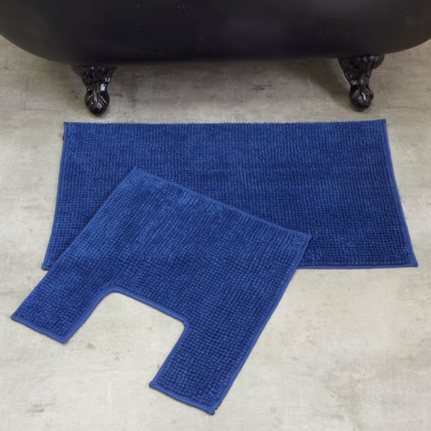 Two piece micro bobble bath mat navy offer at Whitehouse