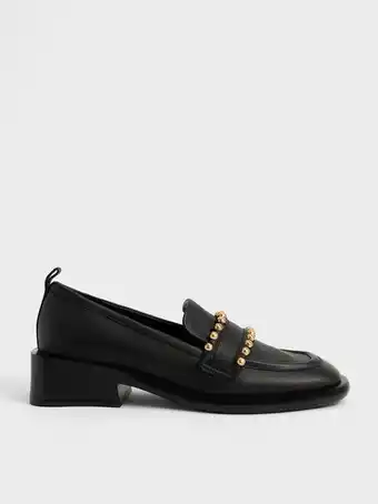 Charles & Keith Studded leather penny loafers - black offer