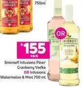 Game Smirnoff infusion pine/cranberry vodka or infusions watermelon & mint-750ml each offer