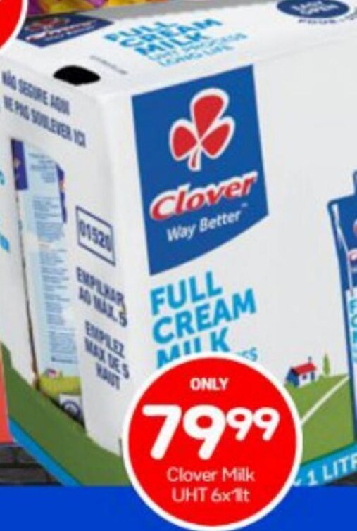 Clover Milk UHT 6x1lt offer at Super Save