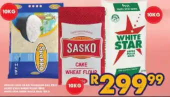 Super Save Spekko 10kg, Sasko Cake Wheat Flour 10kg, White Star Super Maize Meal 10kg offer