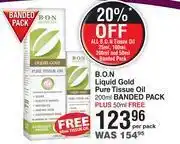 Dis-Chem B.o.n liquid gold pure tissue oil 200ml banded pack plus 50ml free-per pack offer