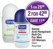 Dis-Chem Sanex anti perspirant roll on for men or women assorted-50ml offer