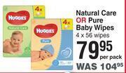 Huggies natural care or pure baby wipes 4 x 56 wipes-per pack