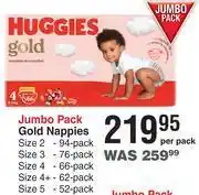 Dis-Chem Huggies jumbo pack gold nappies-per pack offer