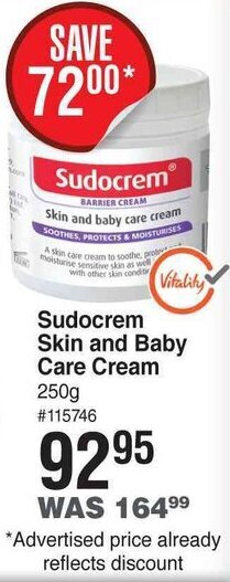 Dis-Chem Sudocrem Skin and Baby Care Cream 250g offer