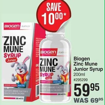 Dis-Chem Biogen Zinc Mune Junior Syrup 200ml offer