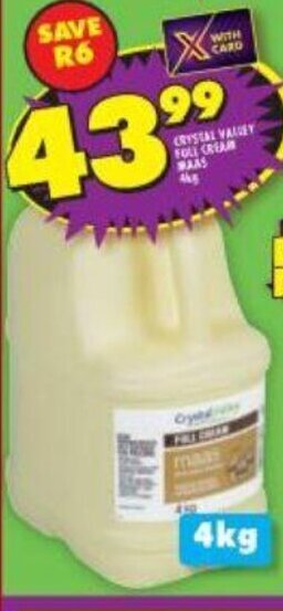 Shoprite Crystal Valley Full Cream Maas 4kg offer