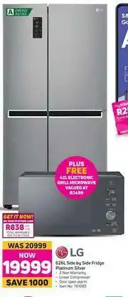 Game LG 626Ltr Side By Side Fridge Platinum Silver + Free 42Ltr Electronic Grill Microwave offer