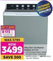 Game Defy 15Kg Twin Tub Washer Metallic DTT151 offer