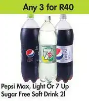 Game Pepsi Max, Light Or 7UP Sugar Free Soft Drink 2Ltr-For Any 3 offer