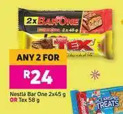 Game Nestle Bar One 2 x 45g Or Tex 58g-For Any 2 offer