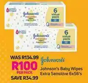 Johnson's Baby Wipes Extra Sensitive 6 x 56's-Per Pack