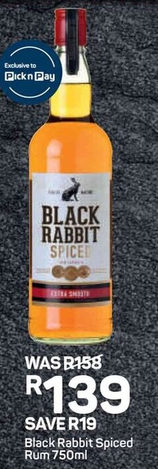 Pick n Pay Black Rabbit Spiced Rum 750ml offer