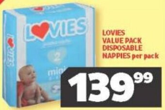 Usave Lovies Value Pack Disposable Nappies per pack offer