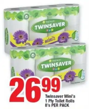 OK Foods Twinsaver Mini's 1 Ply Toilet Rolls 8's per pack offer