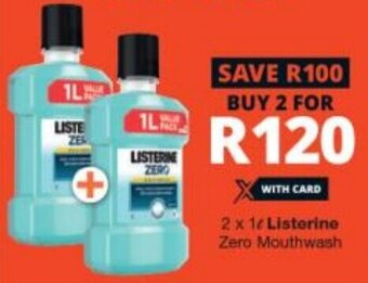 Checkers Listerine Zero Mouthwash 2 x 1L offer