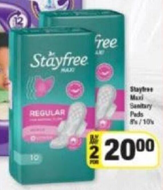 Stayfree Maxi Sanitary Pads 2 x 8's / 10's offer at Spar