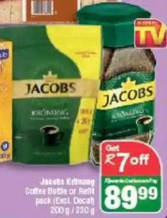 KwikSpar Jacobs Krönung Coffee Bottle or Refill Pack 200g / 230g offer