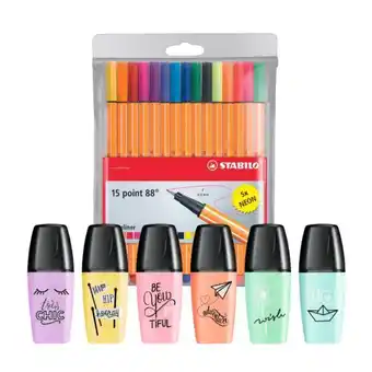 6x pastel mini highlighter & 15x point 88 fineliners with neon colours
