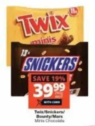 Checkers Twix / Snickers / Bounty / Mars Minis Chocolate 250g offer