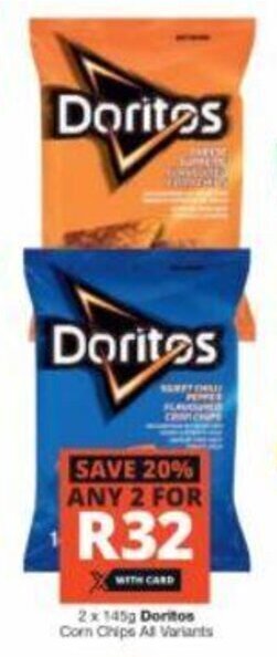 Checkers Doritos Corn Chips all variants 2 x 145g offer