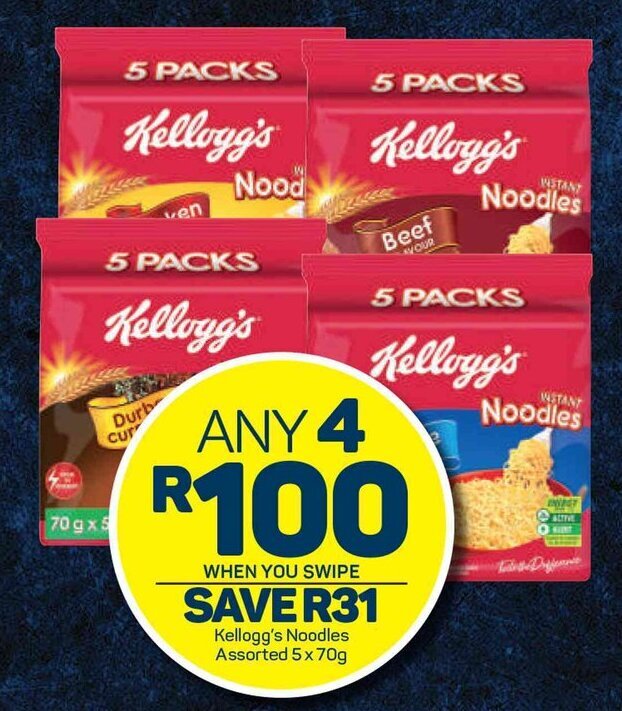 Pick n Pay Kellogg's Noodles Assorted 4 x 5 x 70g offer