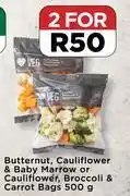 Food Lover's Market Butternut, cauliflower & baby marrow or cauliflower, broccoli & carrot bags 500g-for 2 offer
