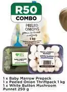 Food Lover's Market 1 x baby marrow prepack,1 x peeled onion thriftpack 1kg,1 x white button mushroom punnet 250g-combo offer