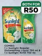 Food Lover's Market Sunlight regular dishwashing liquid 750ml & sunlight refill 750ml combo-per combo offer