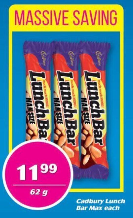 Cadbury Lunch Bar Max 62g offer at Cambridge Food