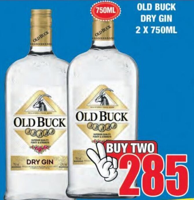 Old Buck Dry Gin 2 x 750ml offer at Boxer Liquors