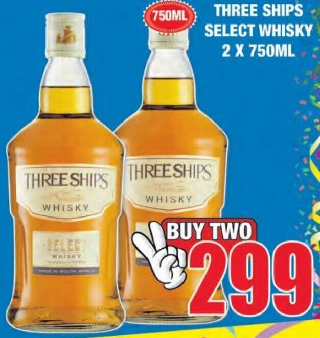 Boxer Liquors Three Ships Select Whisky 2 x 750ml offer