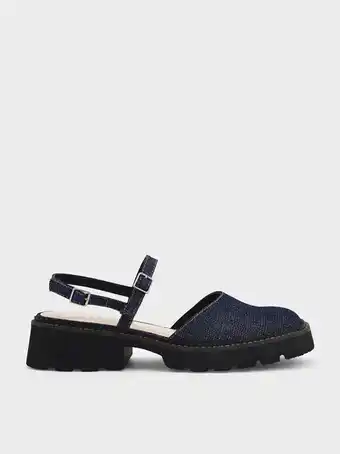 Charles & Keith Cleated sole ankle-strap denim shoes - dark blue offer