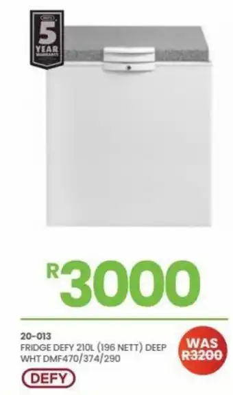 Fair Price 20-013 Fridge Defy 210L (196 Nett) Deep WHT DMF 470 / 324 / 290 offer