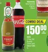 Spar KWV 3 Year Old Brandy 750ml And Coca Cola 1Ltr Combo-Per Combo offer