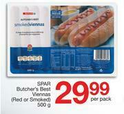 Spar Spar Butcher's Best Viennas (Red Or Smoked)-500g Per Pack offer