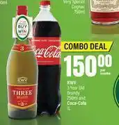 Spar KWV 3 Year Old Brandy 750ml & Coca Cola 1L-Per Combo offer