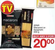 Spar Spar Macaroni Or Spaghetti-For Any 2 x 500g offer